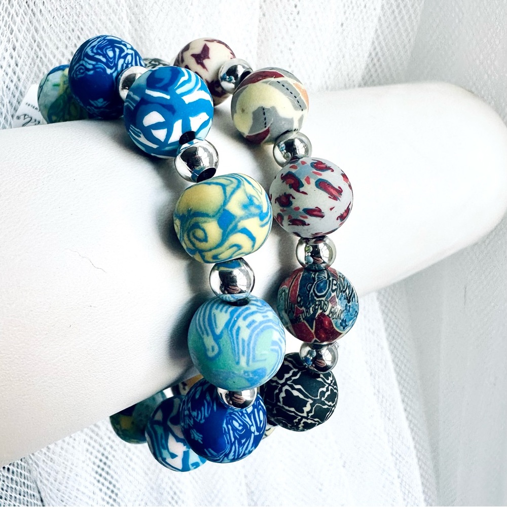 Viva Beads Chunky Silver Clay Handmade Set of Two Bracelets NWT